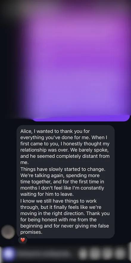 Client message: thank you for being honest from the start and for never making false promises