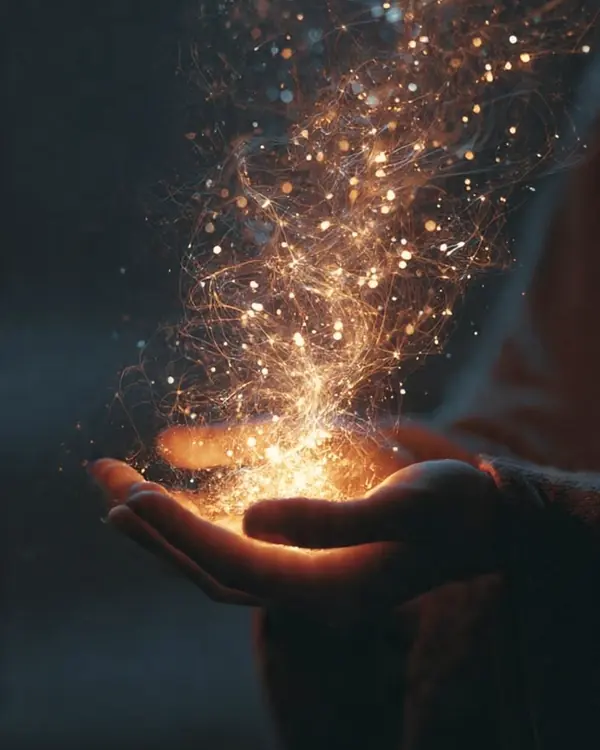 Sparks rising above an open palm